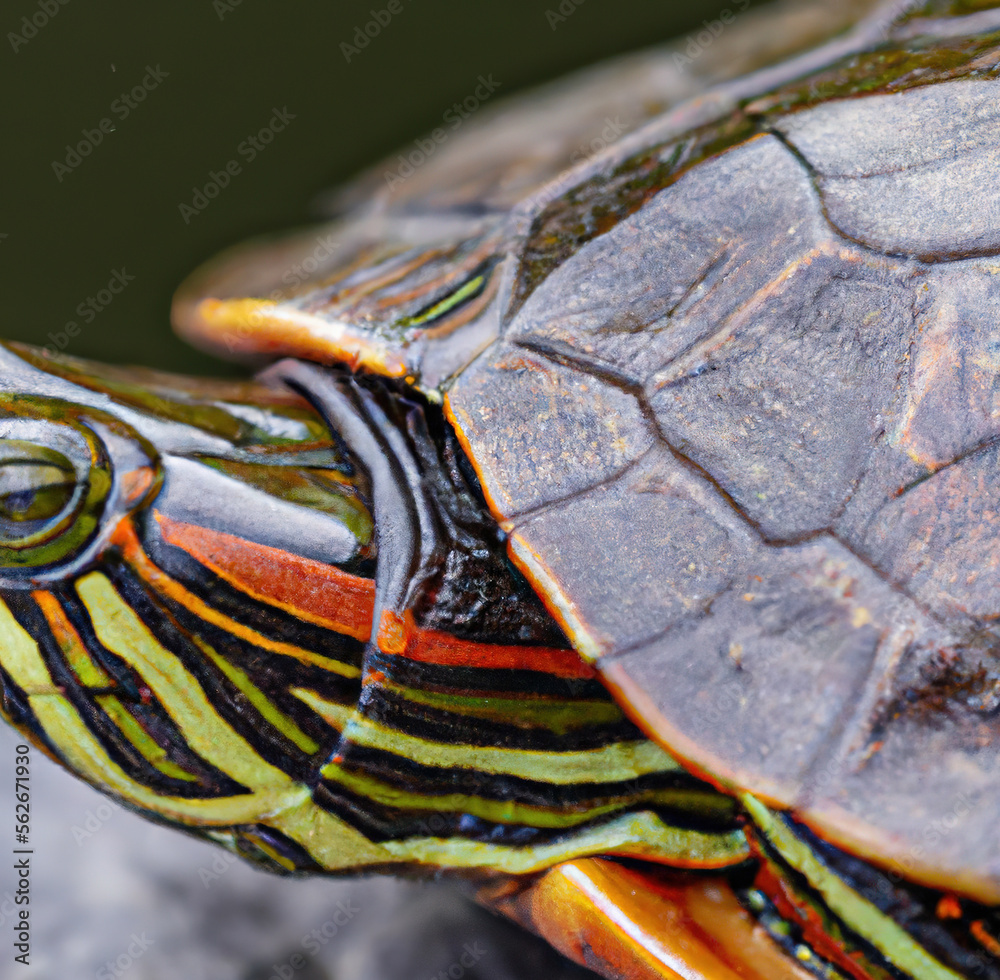Obraz premium Close up of painted turtle created using generative ai technology