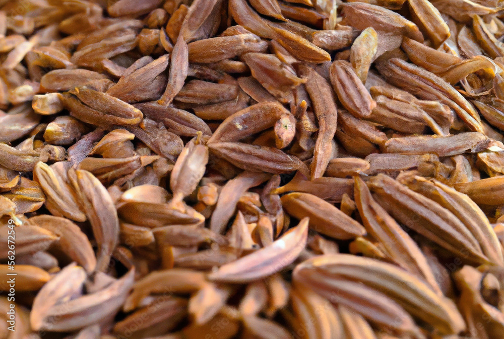 Close up of cumin seeds created using generative ai technology Close up of cumin seeds created using generative ai technology