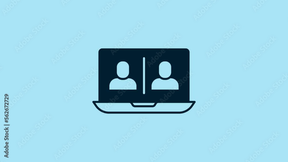 Blue Video chat conference icon isolated on blue background. Online meeting work form home. Remote project management. 4K Video motion graphic animation Blue Video chat conference icon isolated on blue background. Online meeting work form home. Remote project management. 4K Video motion graphic animation