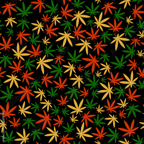 Seamless pattern with cannabis on black background