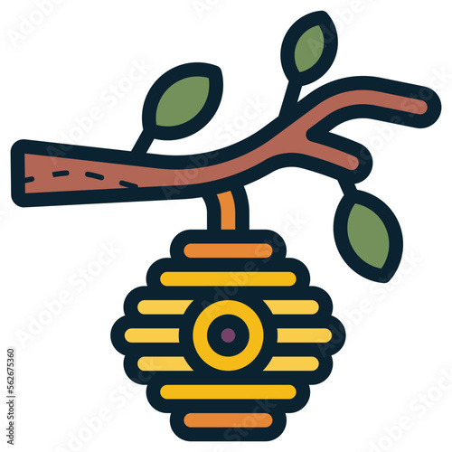 bee hive on a branch illustration