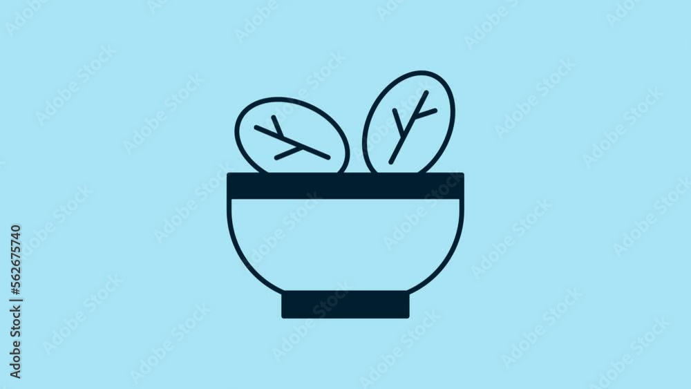 Blue Salad in bowl icon isolated on blue background. Fresh vegetable salad. Healthy eating. 4K Video motion graphic animation Blue Salad in bowl icon isolated on blue background. Fresh vegetable salad. Healthy eating. 4K Video motion graphic animation