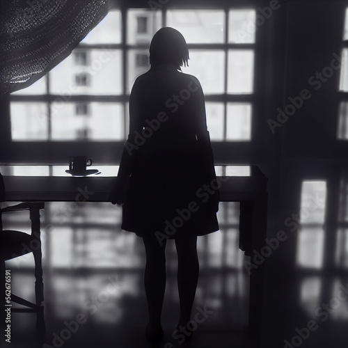 Depressed woman concept of mental health problems depression dark room