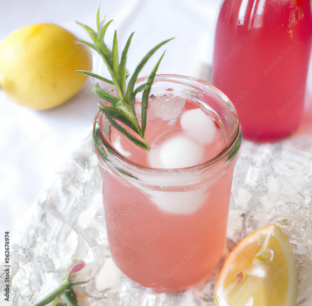 Close up of pink lemonade on white background created using generative ai technology - obrazy, fototapety, plakaty 