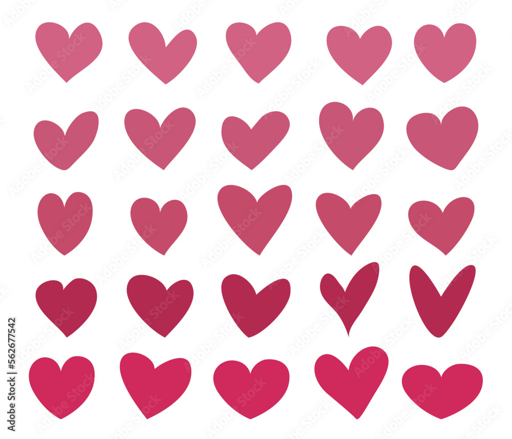 A set of pink hearts. A symbol of love. Illustration highlighted on a white background