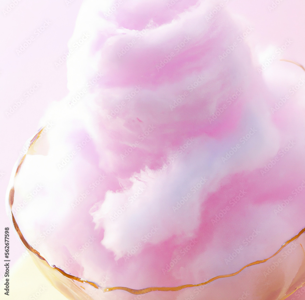 Close up of pink cotton candy created using generative ai technology