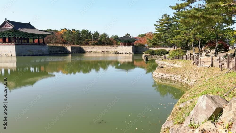 Gyeongju, South Korea: Famous Donggung Palace & Wolji Pond, trees in autumn colors - landscapes of East Asia