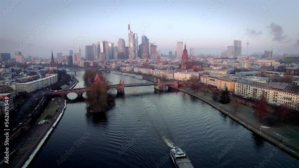 Frankfurt am Main at a frost morning in winter aerial Frankfurt am Main at a frost morning in winter aerial