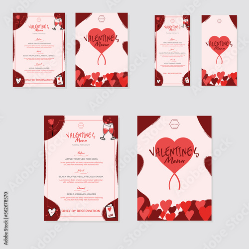 Valentine menus in different sizes