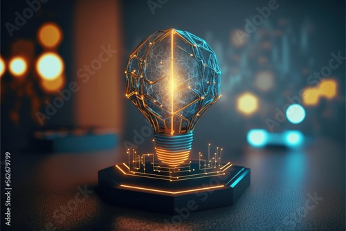 Digital illustration about light bulb. Generative AI.