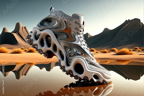 Liquid shoes of the future multiforming in all terrains illustration generative ai