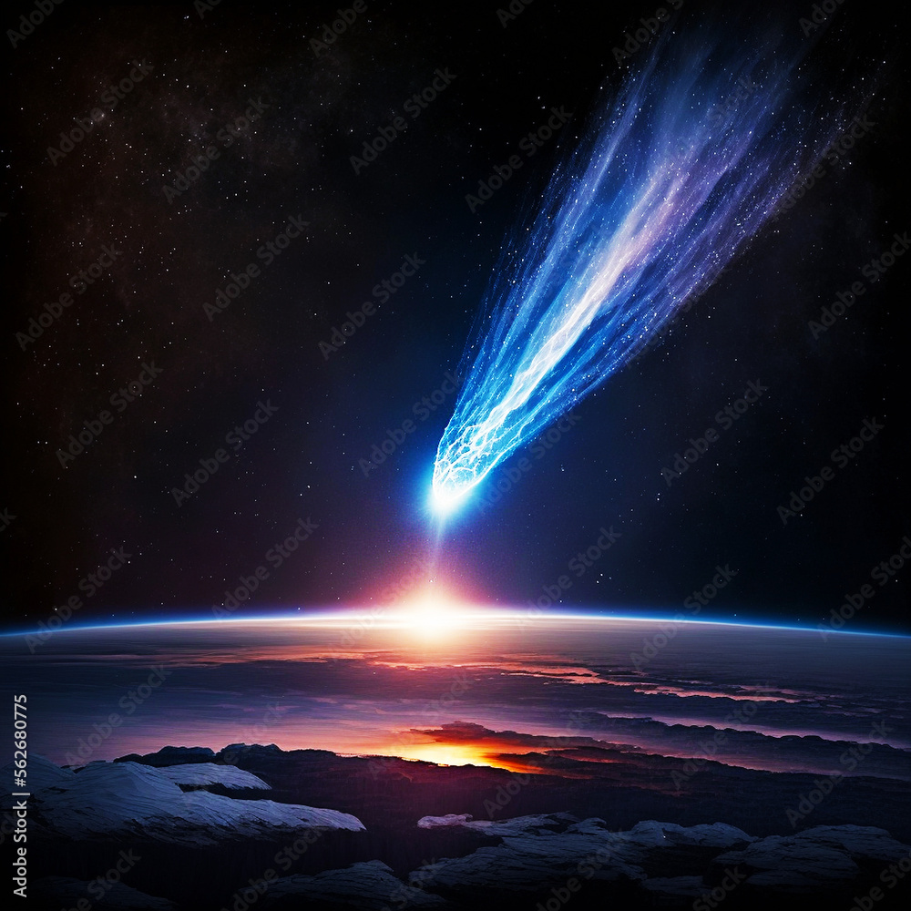 A comet is heading towards Earth illustration. Generative Ai	
