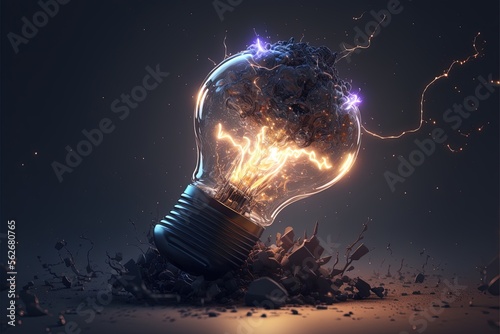 Digital illustration about light bulb. Generative AI.