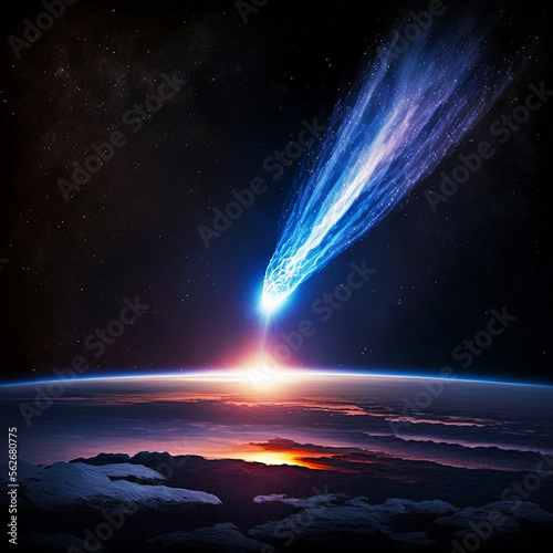 A comet is heading towards Earth illustration. Generative Ai	
