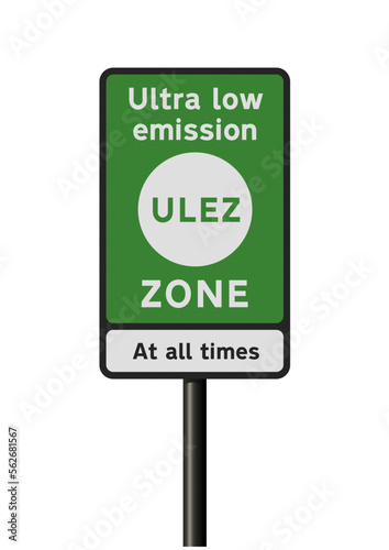 Vector illustration of the ULEZ (Ultra Low Emission Zone) road sign on black metallic pole