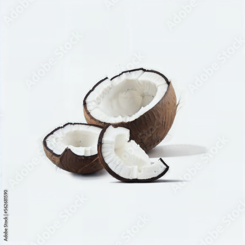 Split coconut on white plain background Generative AI