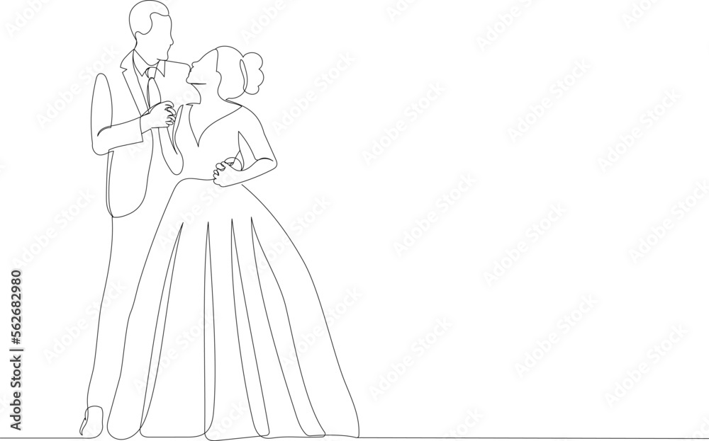 Fototapeta premium wedding bride and groom continuous line drawing