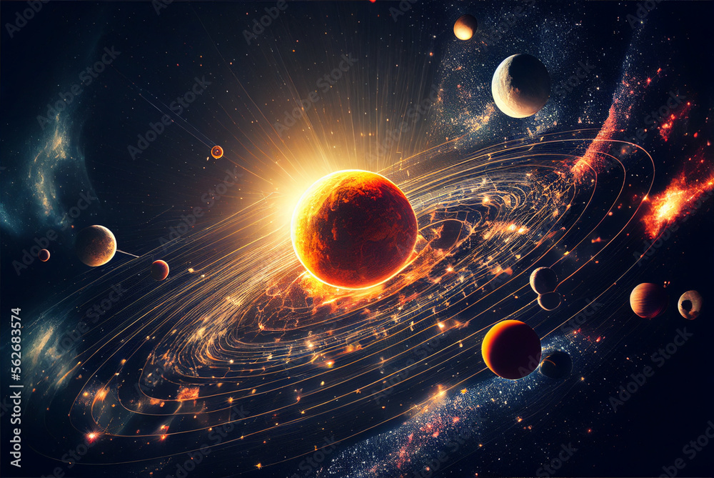 Colorful planets in space, background/wallpaper/desktop, generative ai ...