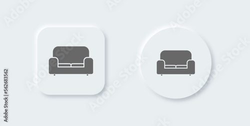 Couch solid icon in neomorphic design style. Sofa signs vector illustration.