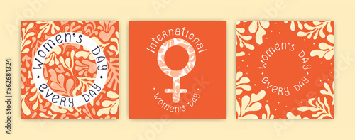 International Women's Day postcard. Feminism.
Abstract floral background. Women's Day - every day.
