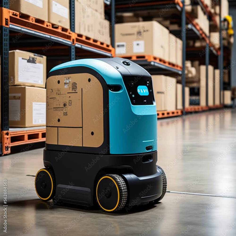 Automatic robot in a warehouse. Generative AI. Automatic robot in a warehouse. Generative AI.
