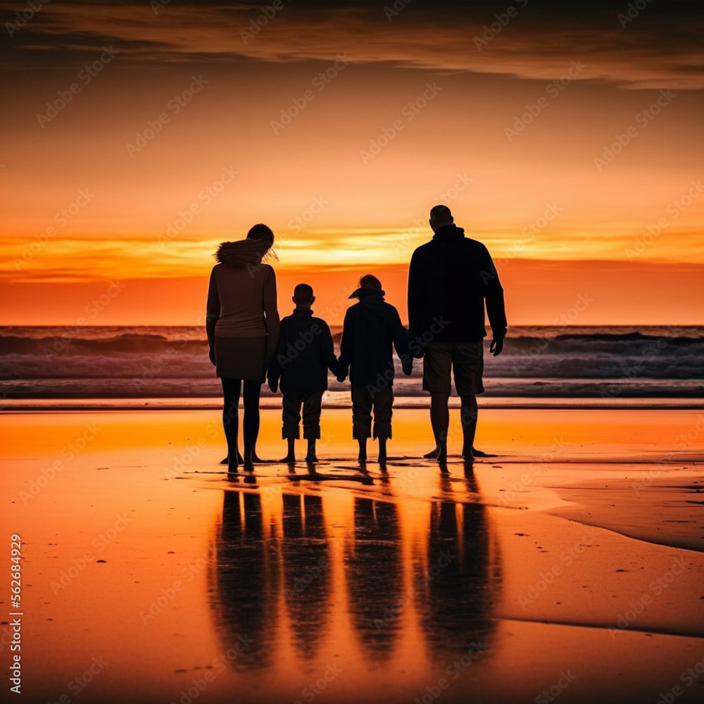 Family on the beach. Generative AI.