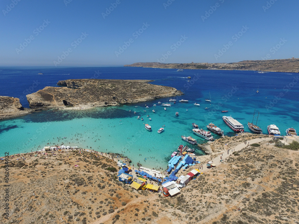 Arial view of blue lagoon in Gozo