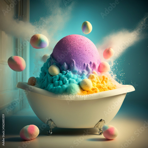 Bath bomb in a bathtub. Generative AI. photo