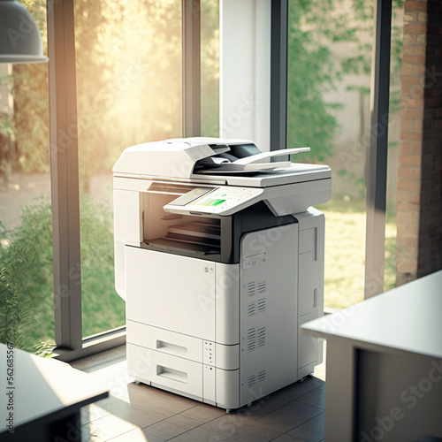 Modern printer or photocopier in an office. Generative AI.