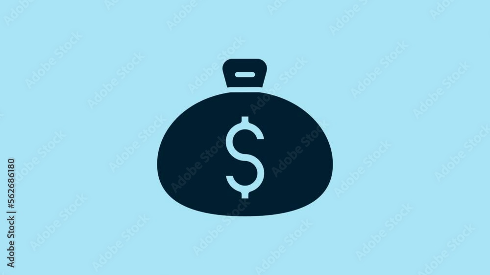 Blue Money bag icon isolated on blue background. Dollar or USD symbol. Cash Banking currency sign. 4K Video motion graphic animation Blue Money bag icon isolated on blue background. Dollar or USD symbol. Cash Banking currency sign. 4K Video motion graphic animation