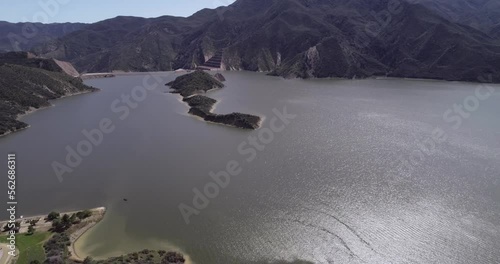 Pyramid Lake in California. It is a reservoir formed by Pyramid Dam on Piru Creek in the eastern San Emigdio Mountains, near Castaic, Southern California, in Los Padres National Forest photo