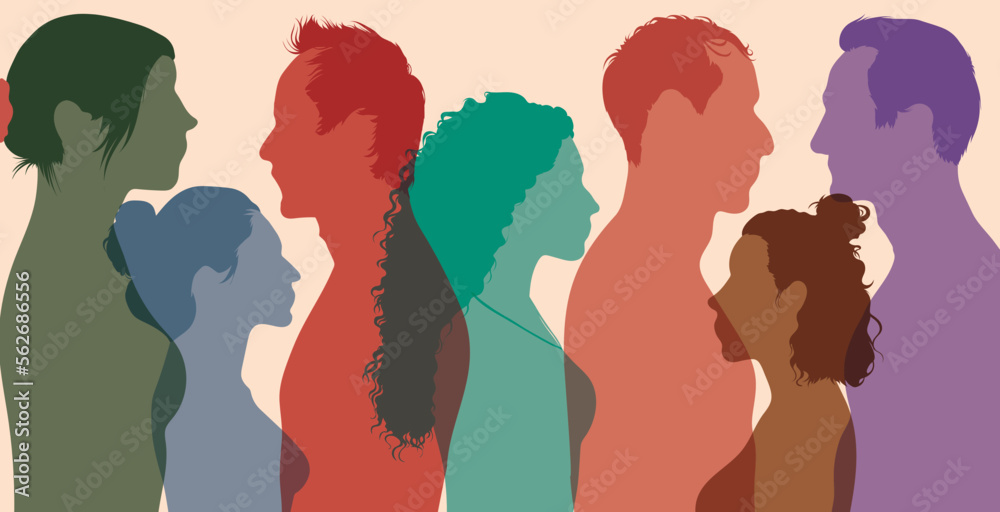 Diversity of multicultural people. Crowd of men and women of diverse culture. Flat vector illustration