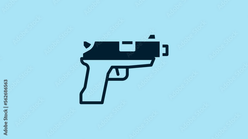 Blue Pistol or gun icon isolated on blue background. Police or military handgun. Small firearm. 4K Video motion graphic animation Blue Pistol or gun icon isolated on blue background. Police or military handgun. Small firearm. 4K Video motion graphic animation