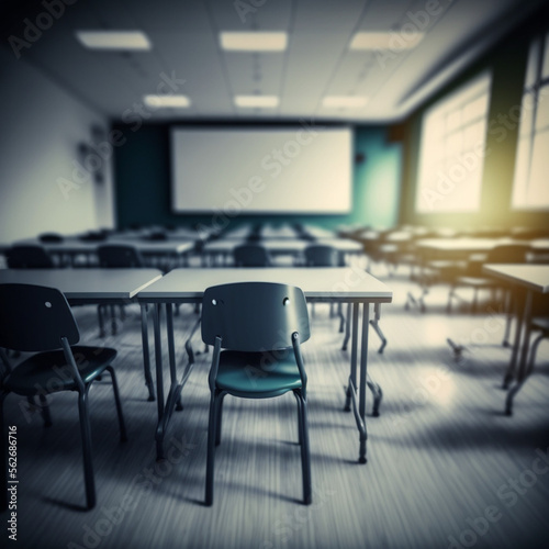 Interior of a classroom without students. Generative AI.