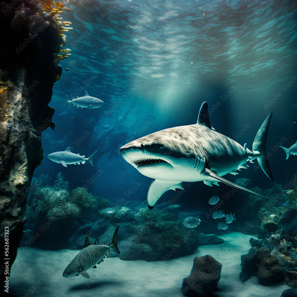 Fototapeta premium Shark in the ocean. Generative AI.