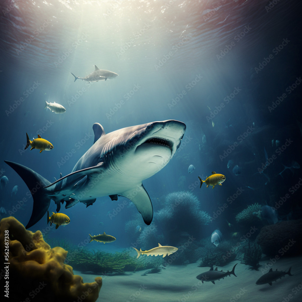 Fototapeta premium Shark in the ocean. Generative AI.