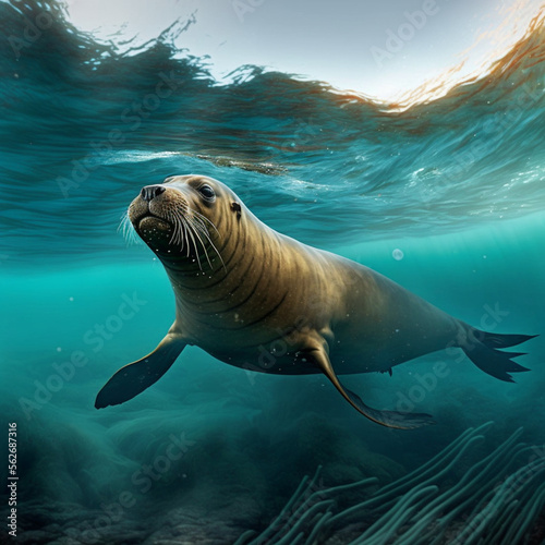 Sea lion in the ocean. Generative AI. © DALU11