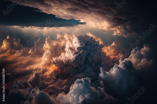 Aerial photo of the sunset over the sky with dark clouds created with Generative AI technology © Boris