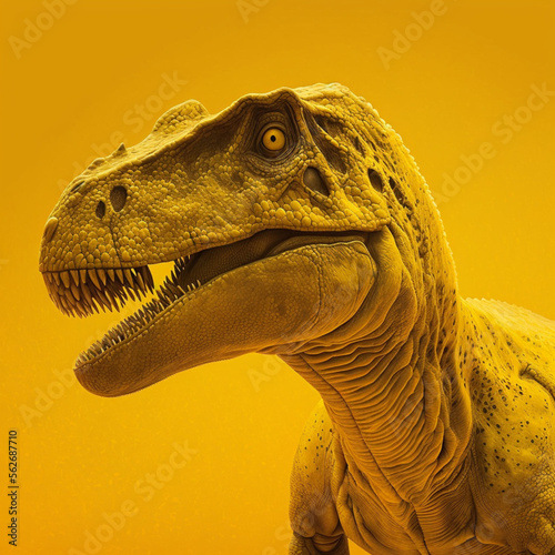 Tyrannosaurus rex in yellow background. Generative AI. photo