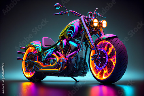 realistic bike in neon colors generated ai 