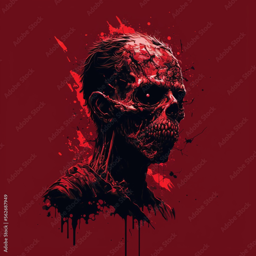 of a zombie on a red background. Generative AI. Stock-illustration Adobe Stock