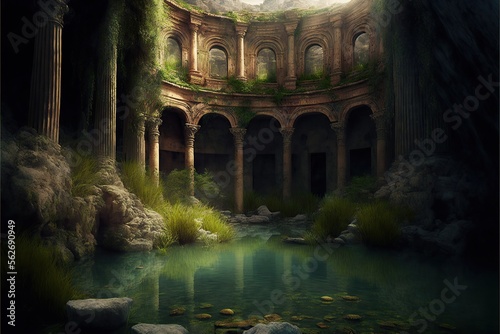  illustration of ancient cistern ruins created by generative AI photo