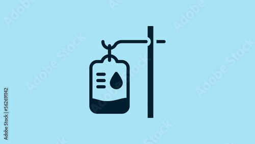 Blue IV bag icon isolated on blue background. Blood bag. Donate blood concept. The concept of treatment and therapy, chemotherapy. 4K Video motion graphic animation
