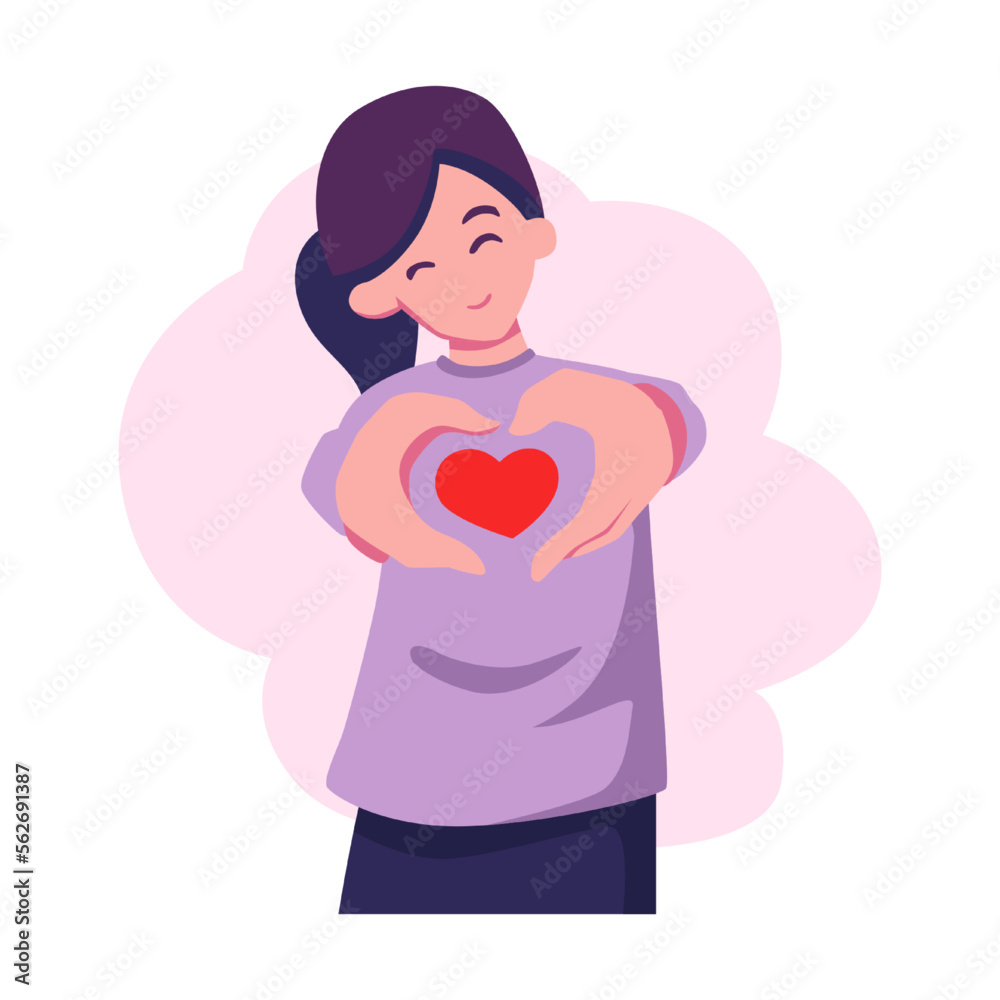 Happy woman with love flat style illustration Happy woman with love flat style illustration