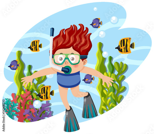 Kid swimming snorkeling underwater