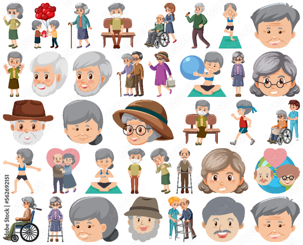 Collection of elderly people icons Collection of elderly people icons