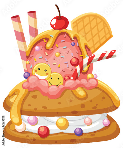 Sweet ice cream sundae with wafer