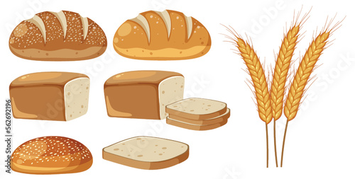 Set of bread and wheat