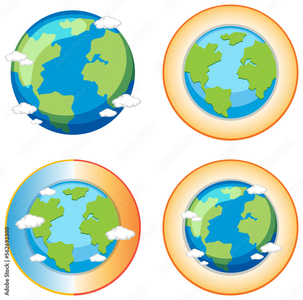 Set of globe with global warming Set of globe with global warming