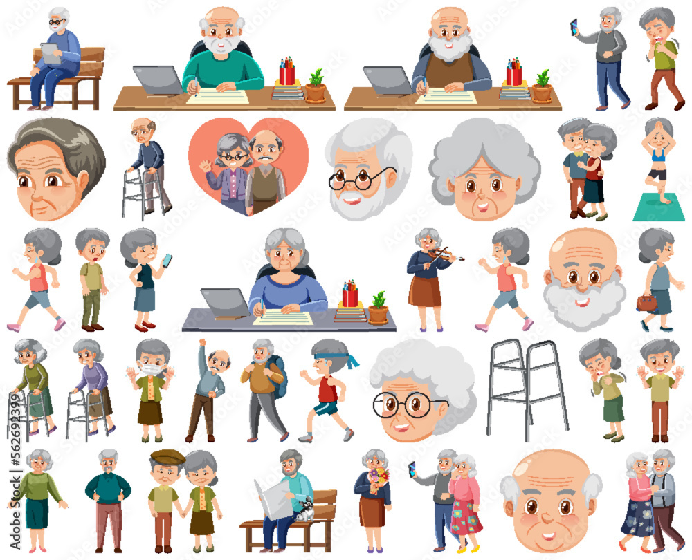 Collection of elderly people icons Collection of elderly people icons